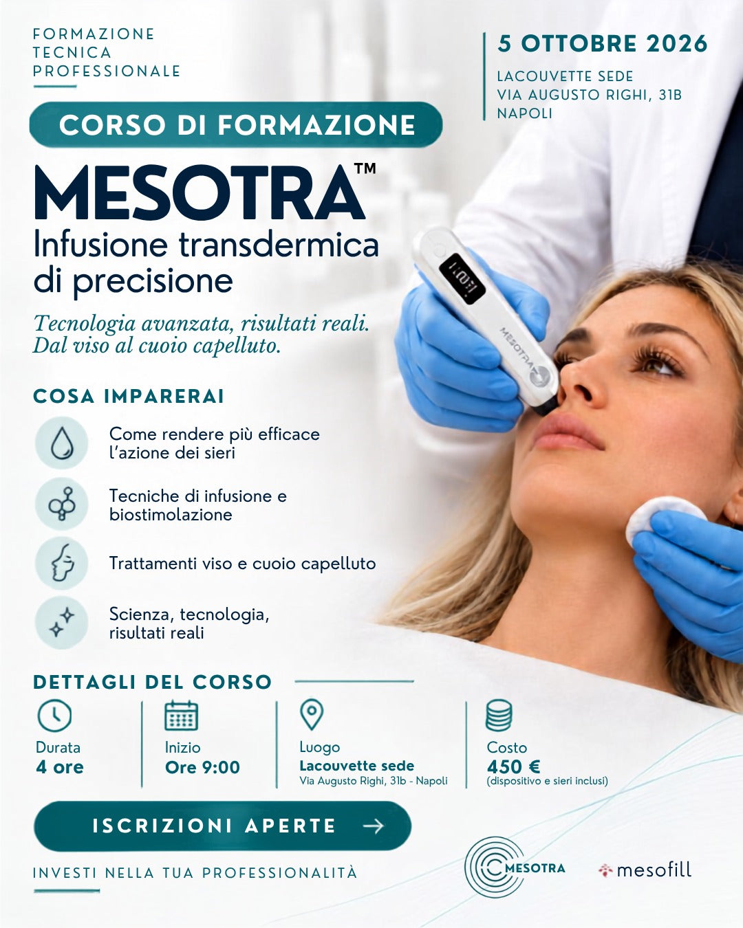 Pre-iscrizione Corso di Formazione MESOTRA™  - Per riservare il proprio posto al corso è richiesta una quota di pre-iscrizione di € 50,00 su 450€